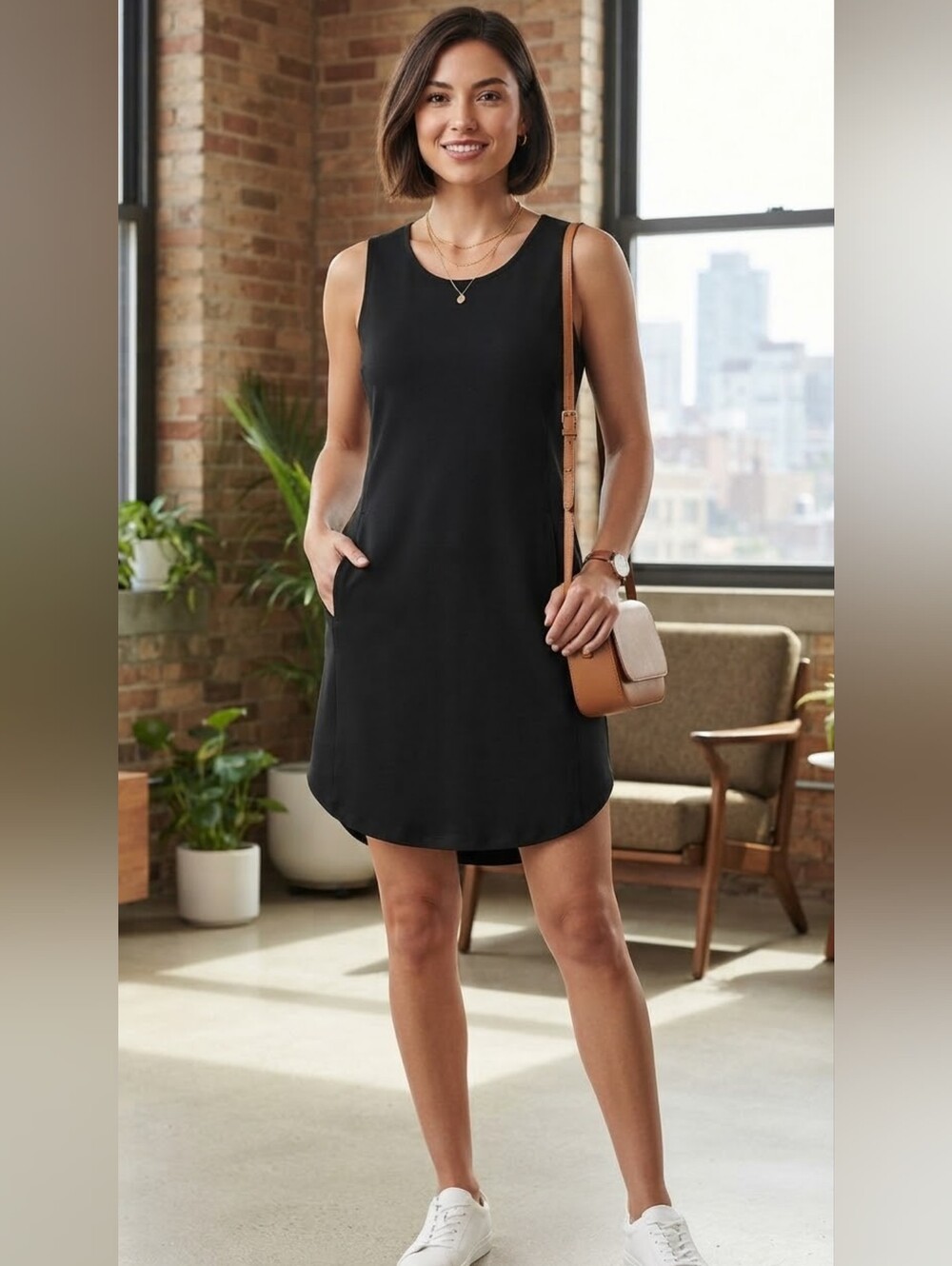 Eileen Fisher Sleeveless Knit Dress Shift Black Size XXS
